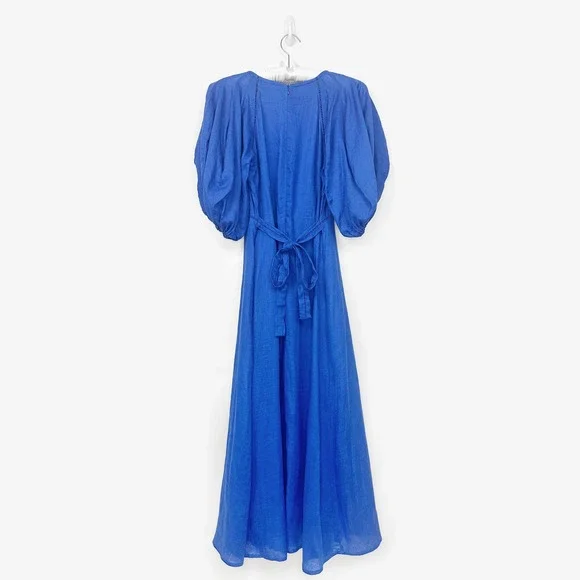 Faithfull The Brand Valerina Maxi Dress Size S Sicilian Blue Linen Boho Resort - Picture 2 of 12